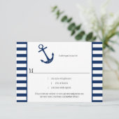 Marine Blauw Wit Strepen Anker Nautisch Thema RSVP (Staand voorkant)