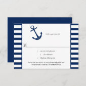 Marine Blauw Wit Strepen Anker Nautisch Thema RSVP (Voorkant / Achterkant)