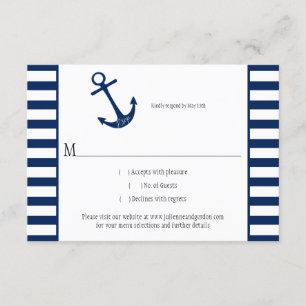 Marine Blauw Wit Strepen Anker Nautisch Thema RSVP Kaartje