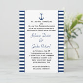 Marine Blauw Wit Strepen Anker Nautische Bruilofte Kaart (Staand voorkant)