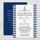 Marine Blauw Wit Strepen Anker Nautische Bruilofte Kaart (Voorkant / Achterkant)