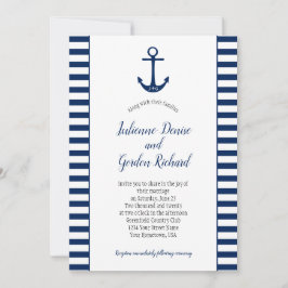 Marine Blauw Wit Strepen Anker Nautische Bruilofte Kaart