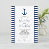 Marine Blauw Wit Strepen Anker Nautische Bruilofte Kaart (Staand voorkant)