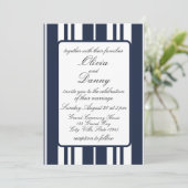 Marine Blauw Wit Strepen Kustkust bruiloft Kaart (Staand voorkant)