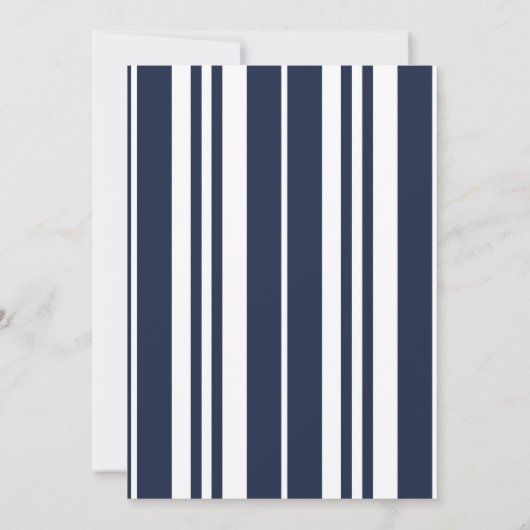Marine Blauw Wit Strepen Kustkust bruiloft Kaart (Achterkant)