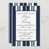 Marine Blauw Wit Strepen Kustkust bruiloft Kaart (Voorkant / Achterkant)