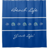 Marine Blauw Wit Strepen Onderwater Beach House Douchegordijn (Voorkant)