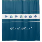 Marine Blauw Wit Strepen Schelpen Fish Beach House Douchegordijn (Voorkant)