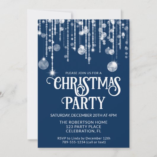 Marine Blauw Wit String Lights Kerstfeest Kaart (Voorkant)