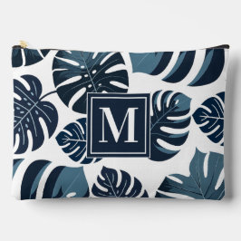 Marine Blauw & Wit Tropisch Monstera Blad Etui