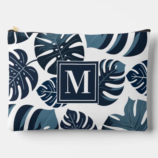 Marine Blauw & Wit Tropisch Monstera Blad Etui (Voorkant)