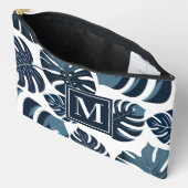 Marine Blauw & Wit Tropisch Monstera Blad Etui (Open)