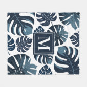 Marine Blauw & Wit Tropisch Monstera Blad Fleece Deken (Voorkant (Horizontaal))