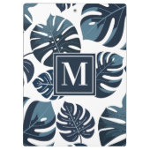 Marine Blauw & Wit Tropisch Monstera Blad Klembord (Achterkant)