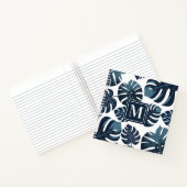 Marine Blauw & Wit Tropisch Monstera Blad Notitieboek (Binnen)