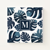 Marine Blauw & Wit Tropisch Monstera Blad Notitieboek (Achterkant)