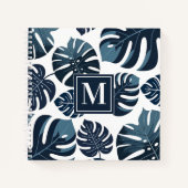Marine Blauw & Wit Tropisch Monstera Blad Notitieboek (Voorkant)