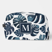 Marine Blauw & Wit Tropisch Monstera Blad Toilettasje (Voorkant)