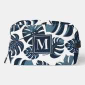 Marine Blauw & Wit Tropisch Monstera Blad Toilettasje (Achterkant)