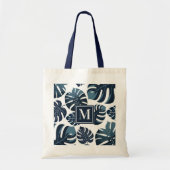 Marine Blauw & Wit Tropisch Monstera Blad Tote Bag (Voorkant)