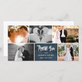 Marine Blauw & Wit Trouwfoto Collage Dank u Bedankkaart (Voorkant / Achterkant)