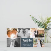 Marine Blauw & Wit Trouwfoto Collage Dank u Bedankkaart (Staand voorkant)