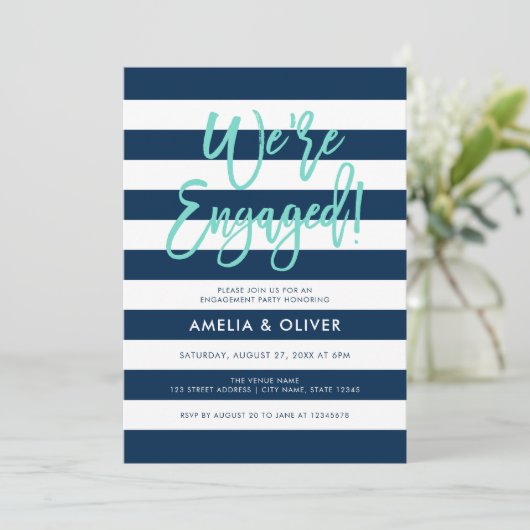 Marine Blauw & Wit Turquoise Verlovingsfeest Kaart (Staand voorkant)