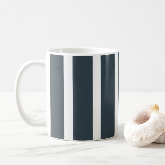Marine Blauw Wit Verticaal Streeppatroon Koffiemok (Met donut)