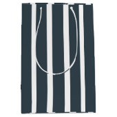 Marine Blauw Wit Verticaal Streeppatroon Medium Cadeauzakje (Voorkant)