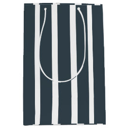 Marine Blauw Wit Verticaal Streeppatroon Medium Cadeauzakje