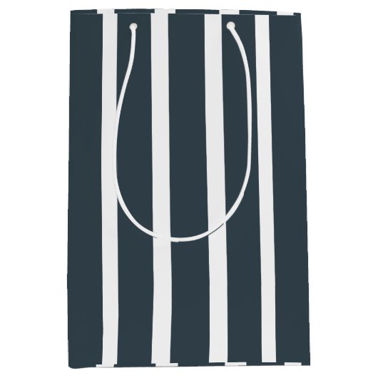 Marine Blauw Wit Verticaal Streeppatroon Medium Cadeauzakje (Voorkant)
