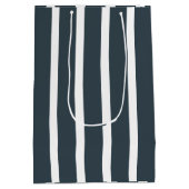 Marine Blauw Wit Verticaal Streeppatroon Medium Cadeauzakje (Achterkant)