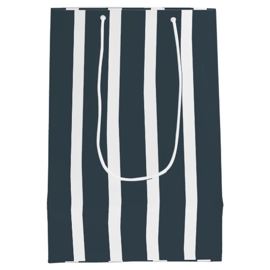 Marine Blauw Wit Verticaal Streeppatroon Medium Cadeauzakje (Achterkant)