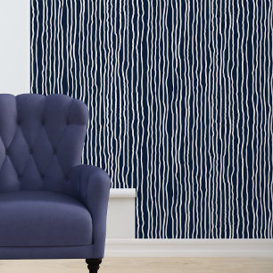 Marine Blauw Wit Wavy Stripes Behang