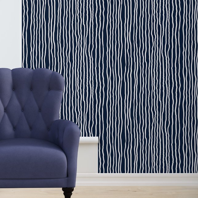 Marine Blauw Wit Wavy Stripes Behang (Creator heeft geüpload)