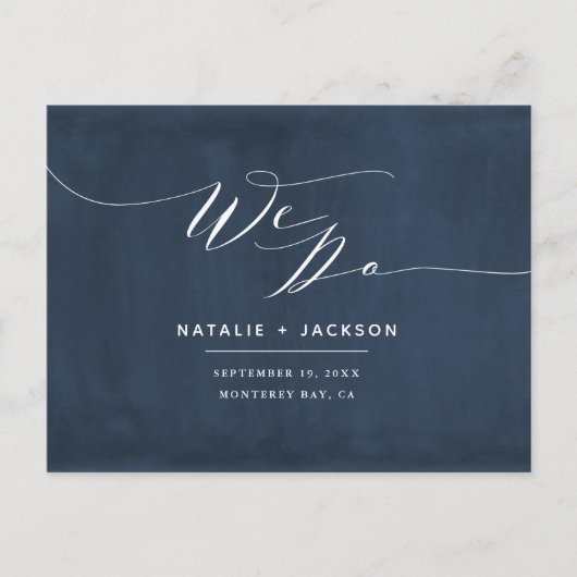 Marine blauw + wit we doen elegante bruiloft briefkaart (Voorkant)