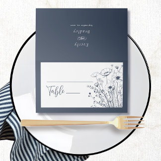 Marine Blauw Wit Wildbloem Bloemen Minimal Bold Plaatskaartje