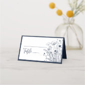 Marine Blauw Wit Wildbloem Bloemen Minimal Bold Plaatskaartje (Voorkant)