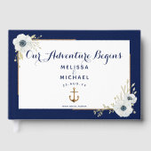 Marine Blauw & Witte Anemonen⚓ Nautische bruiloft Gastenboek (Voorkant)