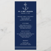 Marine-blauw-witte anker-zeezijde bruiloft menu (Voorkant)