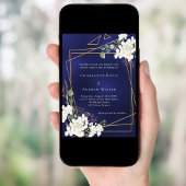 Marine blauw witte bloemen goud geometrische bruil kaart