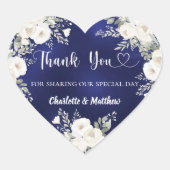 Marine blauw witte bloemen hart dank u bruiloft sticker (Voorkant)