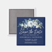 Marine Blauw Witte Bloemen Winter Save the Date Magneet (Voorkant / Achterkant)