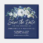 Marine Blauw Witte Bloemen Winter Save the Date Magneet (Voorkant)