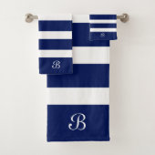 Marine-Blauw & Witte Strepen Monogram Bad Handdoek (Insitu)