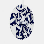 Marine Blauw Witte Volleyballen Atleet Naam Keepsa Metalen Ornament (Voorkant Rechts)