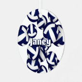Marine Blauw Witte Volleyballen Atleet Naam Keepsa Metalen Ornament (Voorkant links)