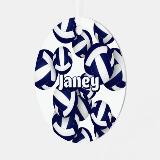 Marine Blauw Witte Volleyballen Atleet Naam Keepsa Metalen Ornament (Voorkant links)