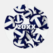 Marine Blauw Witte Volleyballen Atleet Naam Keepsa Metalen Ornament (Achterkant)