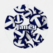 Marine Blauw Witte Volleyballen Atleet Naam Keepsa Metalen Ornament (Voorkant)